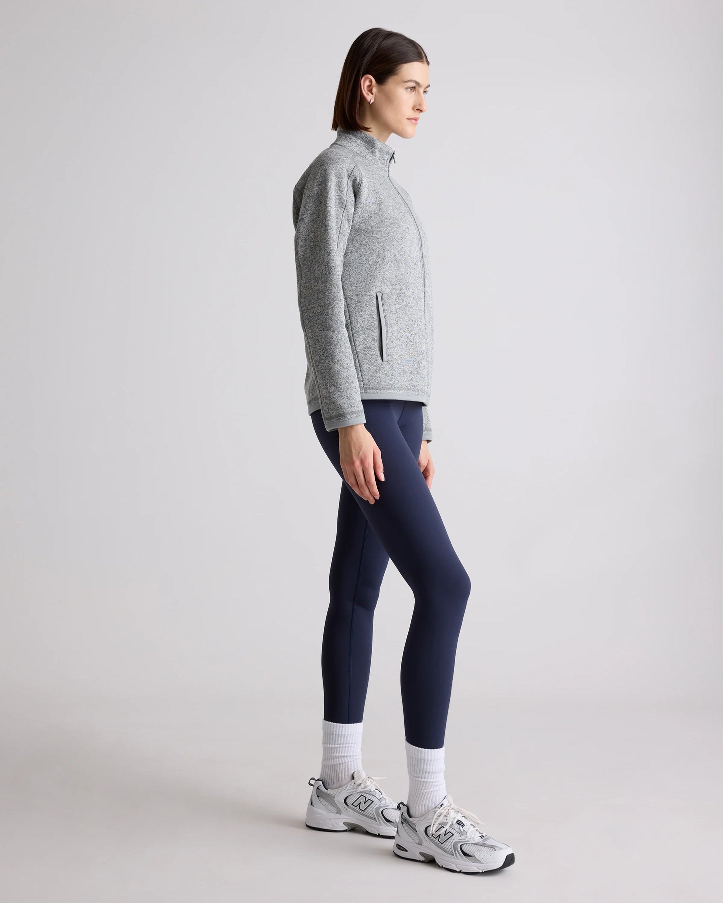 Sweater-Knit Fleece Full-Zip Jacket - XS / Heather Mineral Green