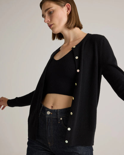 Mongolian Cashmere Cardigan Sweater - XS / Black