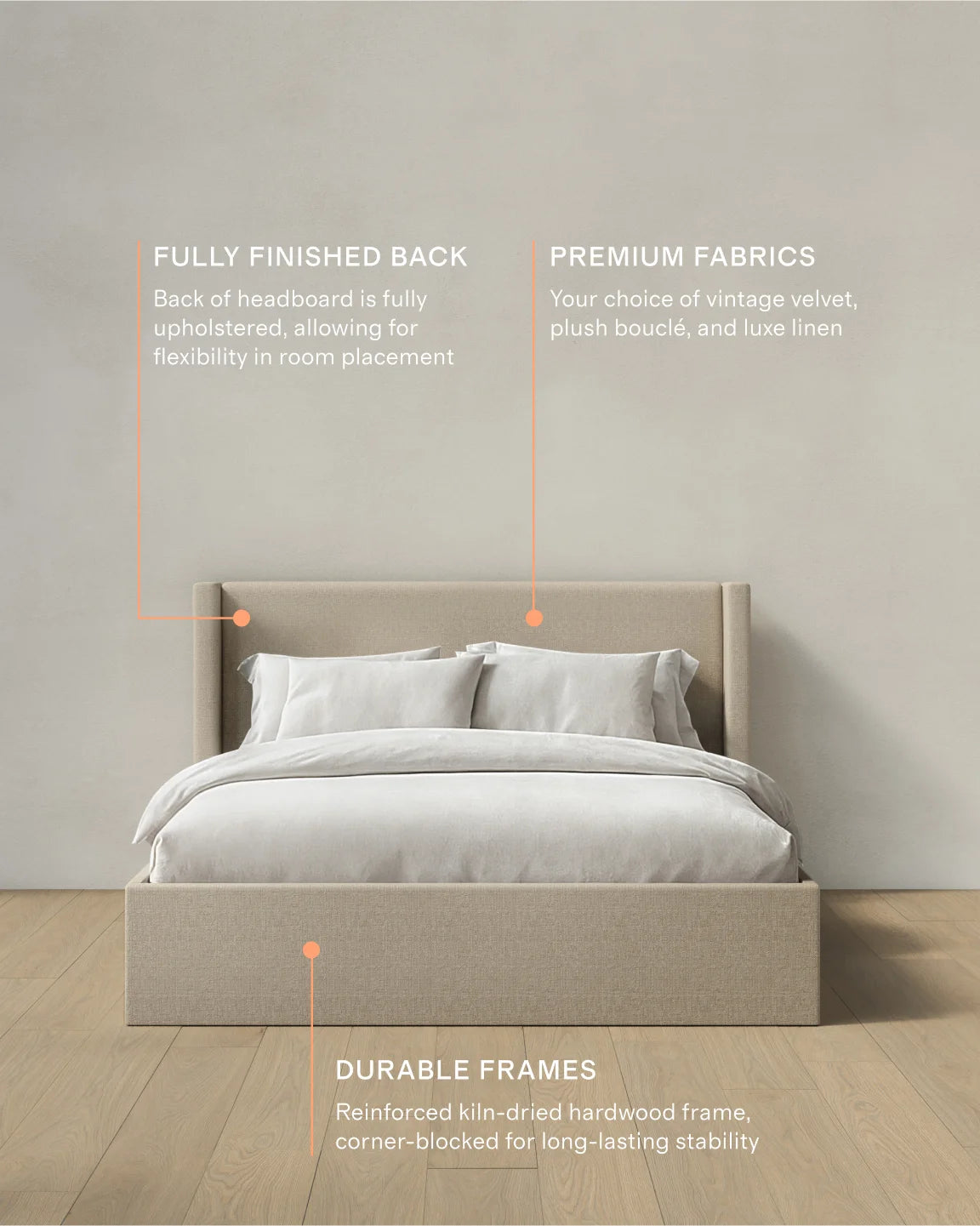 100% Linen Wingback Bed - Full / Canvas