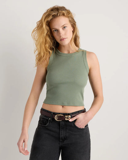 Organic Cotton Micro-Rib Cropped Cutaway Tank - XS / Heather Oatmeal