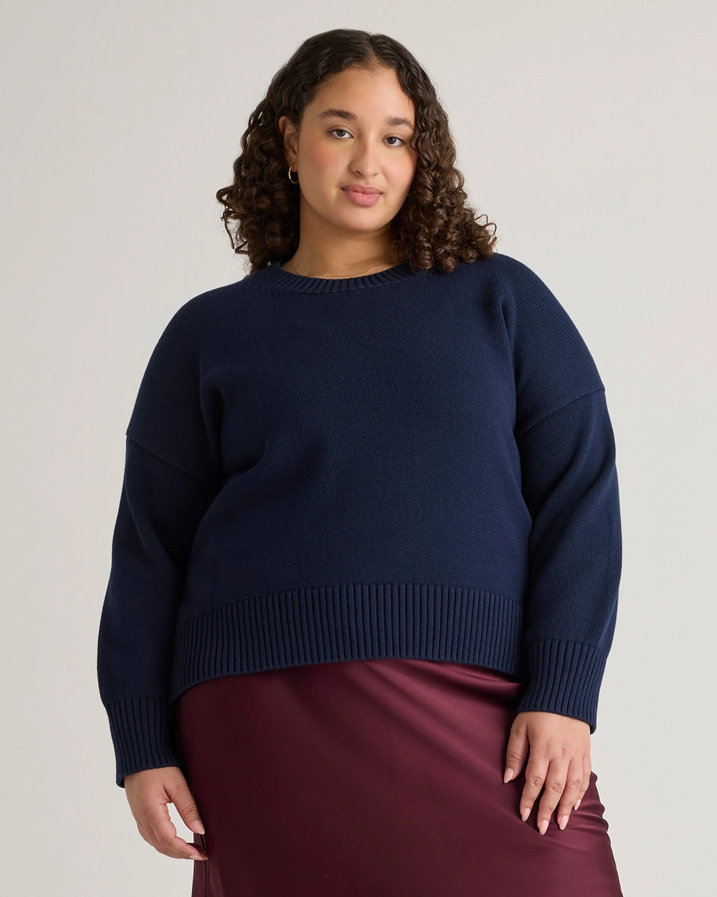 100% Organic Cotton Boyfriend Crew Sweater - 1X / Shell Pink