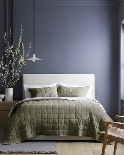 Organic Cotton Gauze Box Quilt Set - Twin / Mineral