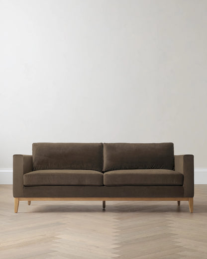Performance Velvet Sofa with Solid Oak Base - 7ft / Java