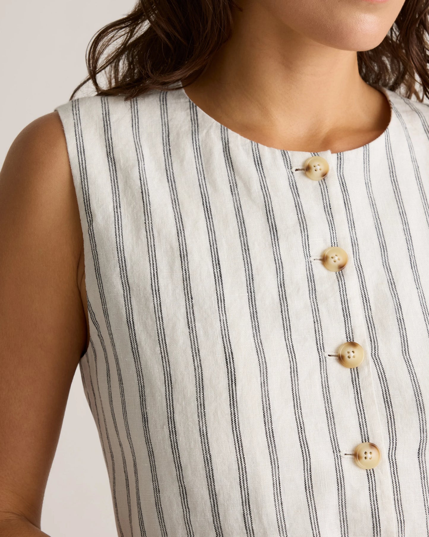 100% European Linen Longline Vest - XS / Taupe Brown Chambray