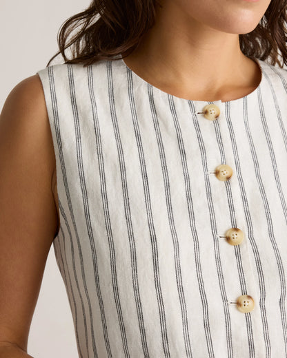 100% European Linen Longline Vest - XS / Taupe Brown Chambray