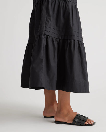 100% Organic Cotton Poplin Tiered Maxi Skirt - XS / Black
