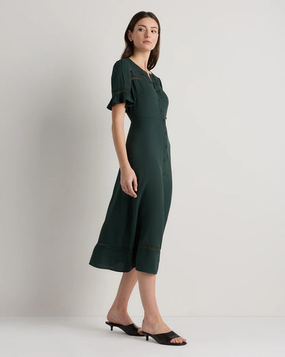 Lightweight Crepe Lace Inset Midi Dress - XS / Moonstone Blue