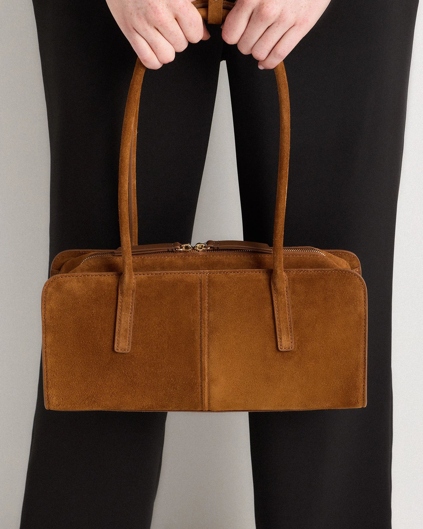 Italian Suede East-West Shoulder Bag - One Size / Whiskey