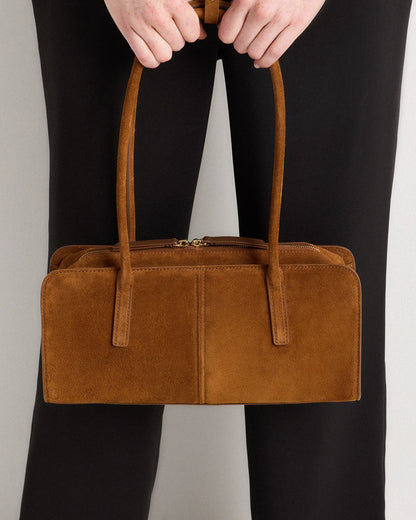 Italian Suede East-West Shoulder Bag - One Size / Whiskey