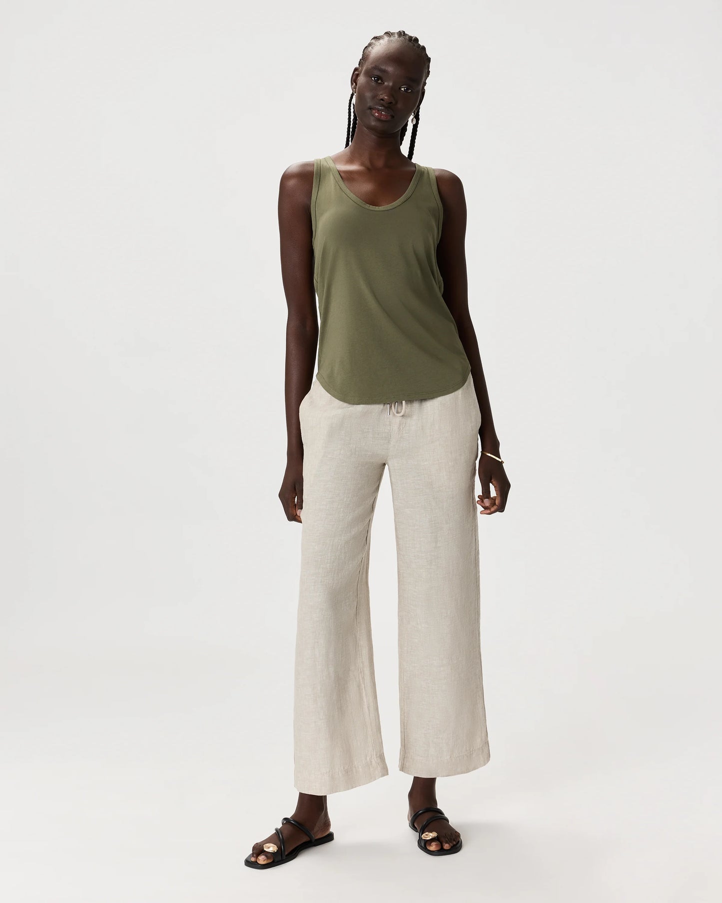 Cotton Modal Double Scoop Neck Tank - XS / Navy