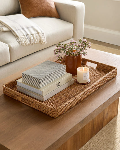 Handwoven Rattan Rectangular Tray - One Size / Natural