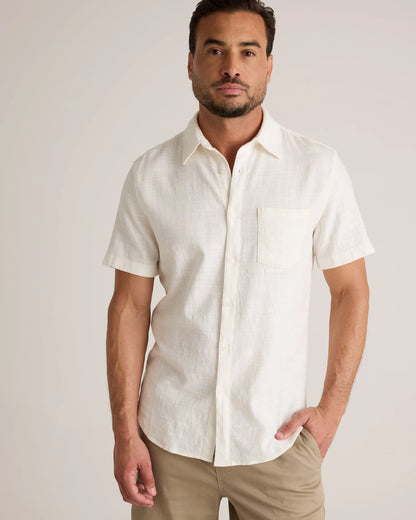 Organic Cotton Stretch Selvage Short Sleeve Shirt - S / Olive