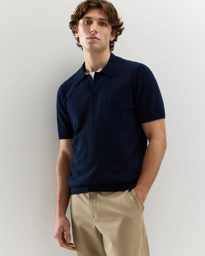 100% Mongolian Cashmere Johnny Collar Polo Sweater - S / Oatmeal