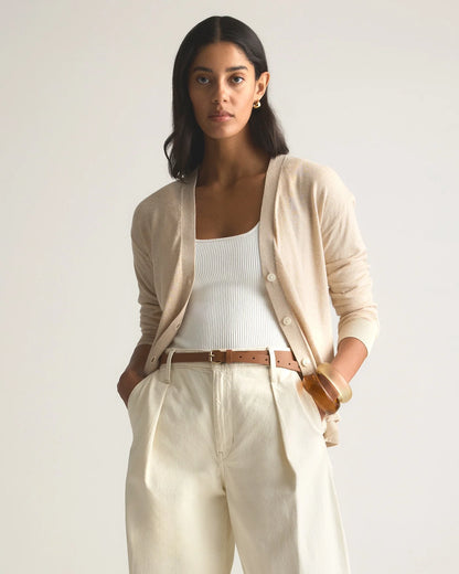 Lightweight Cotton Cashmere Cardigan - XS / Heather Oatmeal