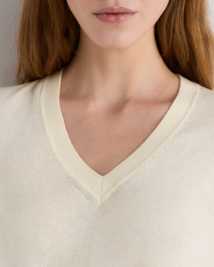 Lightweight Cotton Cashmere V-Neck Sweater - XS / Sugar Stone