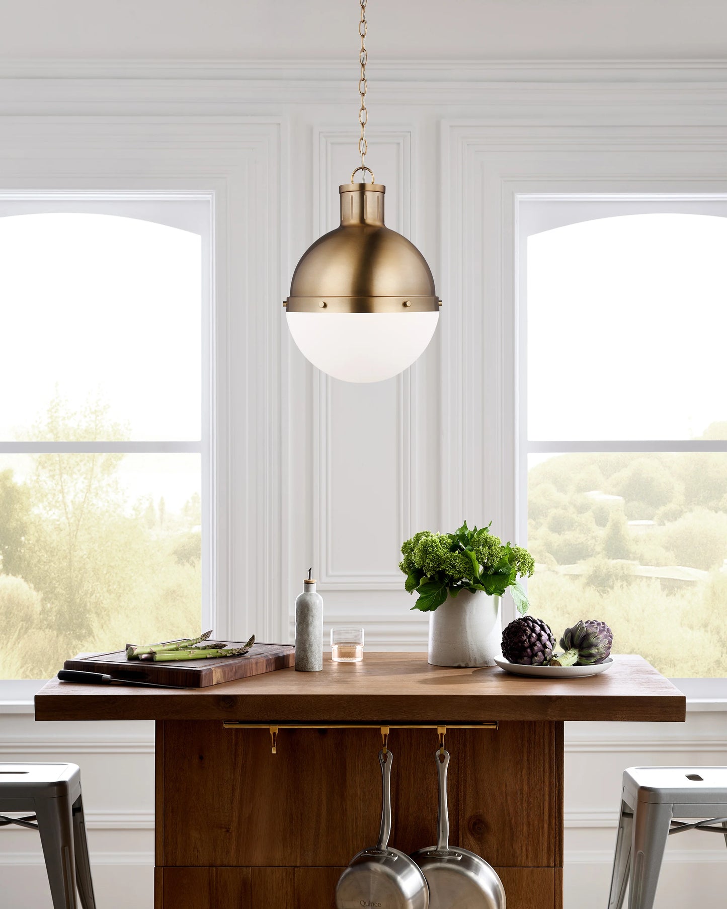 Industrial Shaded Globe Pendant - 13" / Brass
