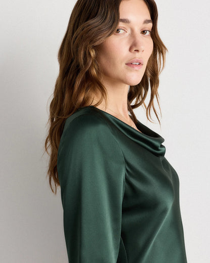 100% Washable Silk Long Sleeve Mini Dress - XS / Wine Tasting Red