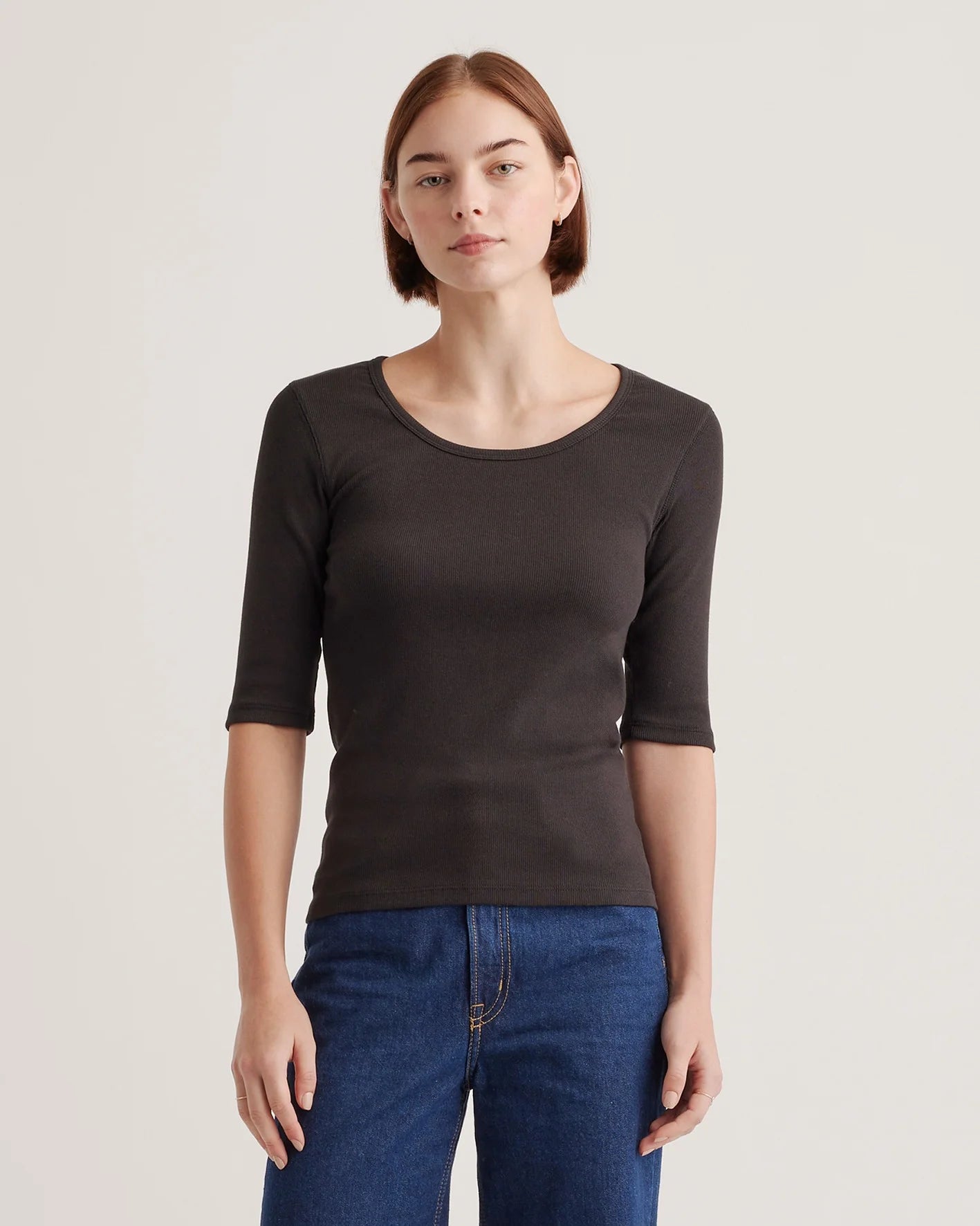 Organic Cotton Micro-Rib Elbow Sleeve Tee - XS / Moonstone Blue
