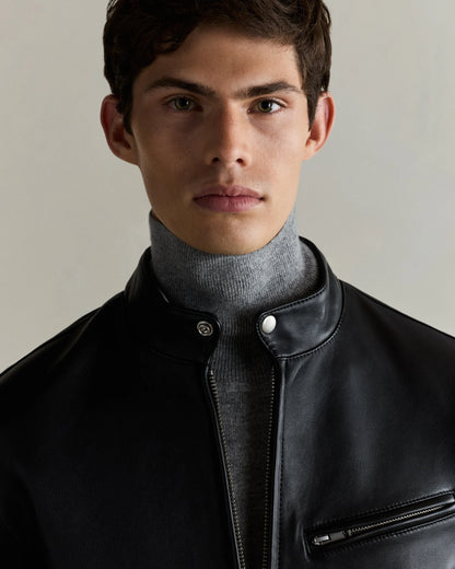 100% Leather Café Racer Jacket - S / Rich Brown
