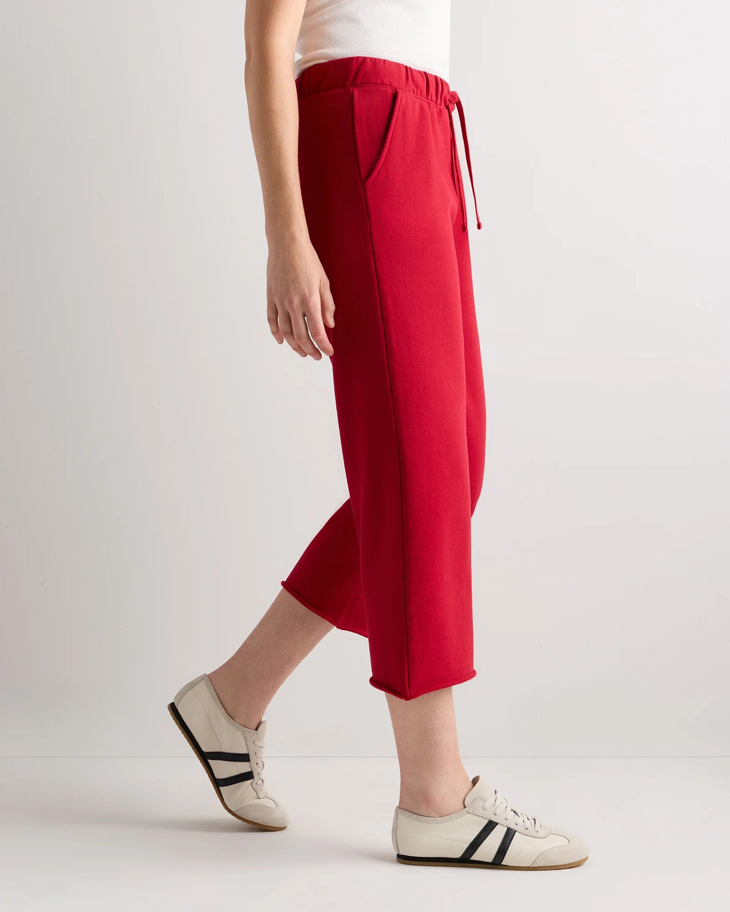 Organic French Terry Cropped Wide Leg Pants - XS / Ruby Red