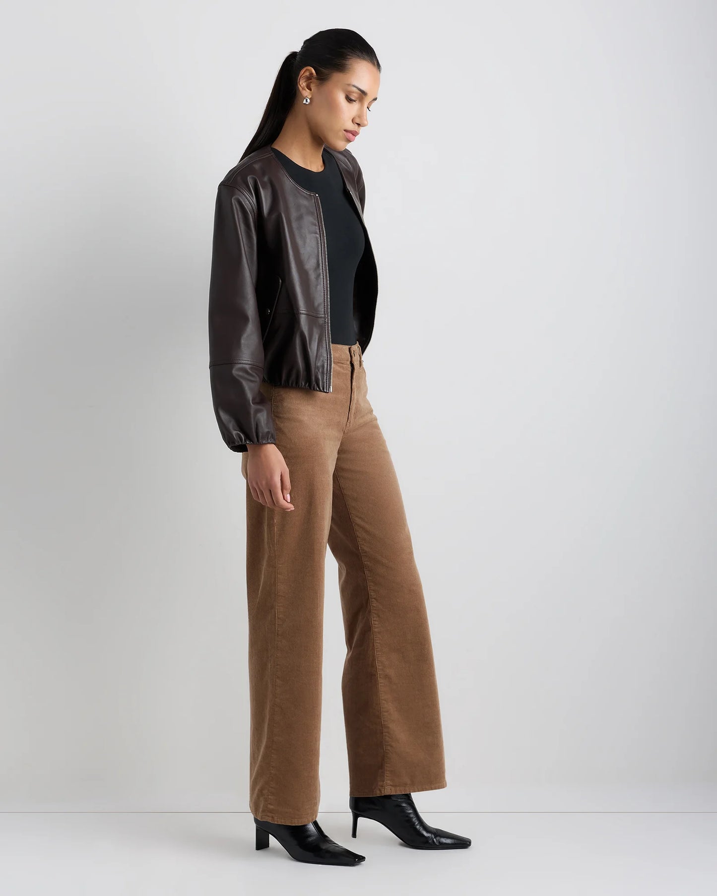 Organic Stretch Corduroy Wide Leg Pants - 0 / Black