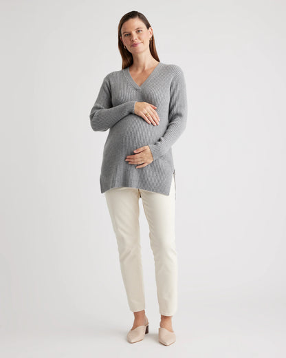 Mongolian Cashmere Ribbed Side Zip Maternity Sweater - XS / Heather Vintage Pink