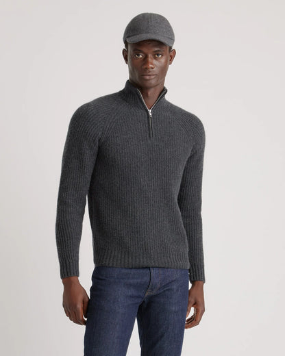 Mongolian Cashmere Fisherman Quarter Zip Sweater - S / Navy Marl