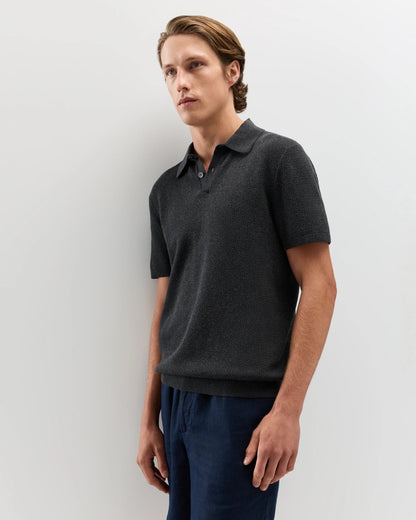 100% Organic Cotton Mesh-Stitch Sweater Polo - XS / Charcoal