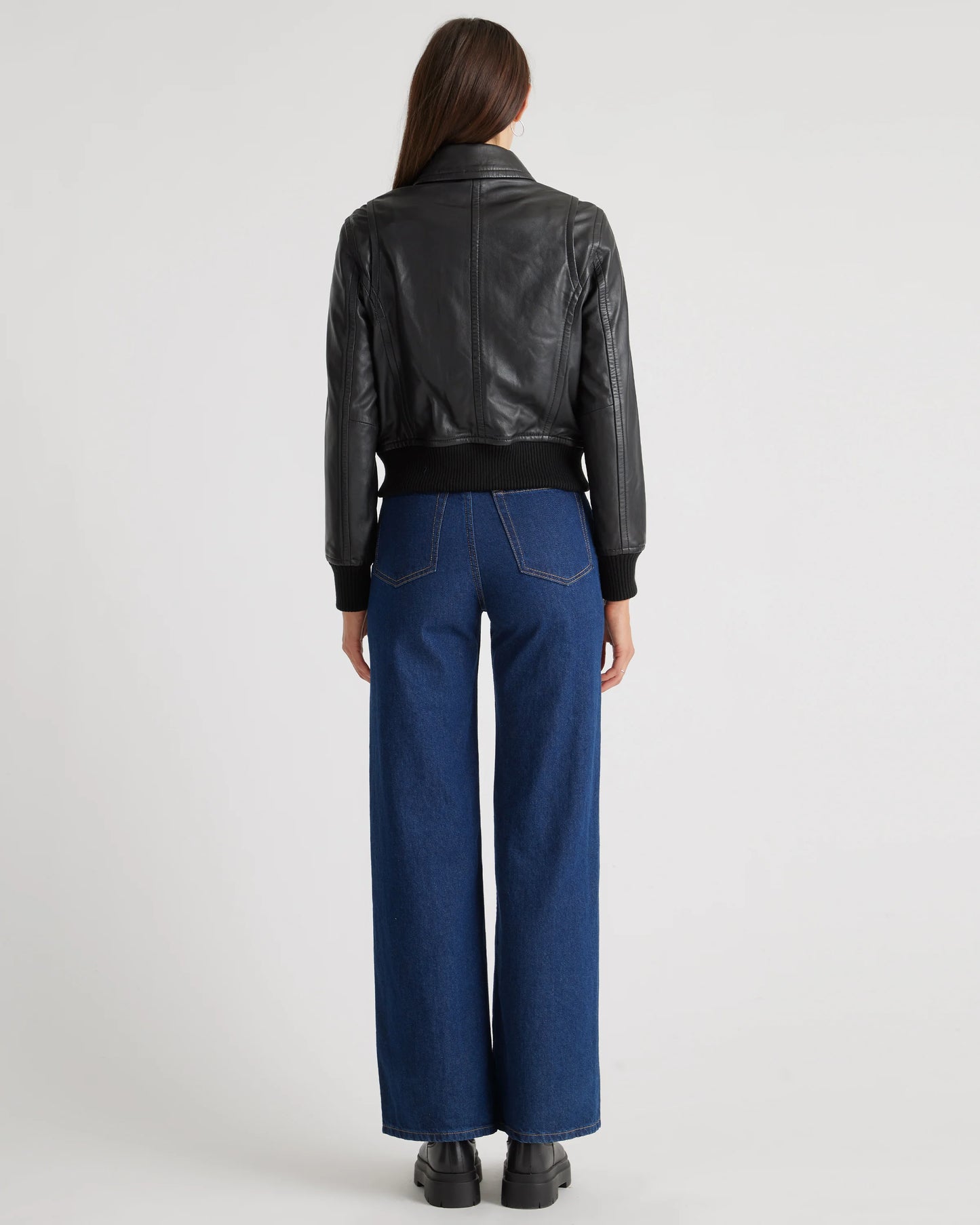 100% Washed Leather Bomber Jacket - XS / Black