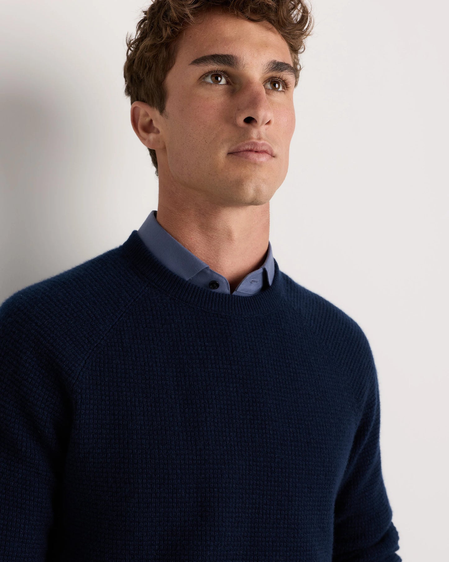 Mongolian Cashmere Waffle Sweatshirt - S / Faded Denim