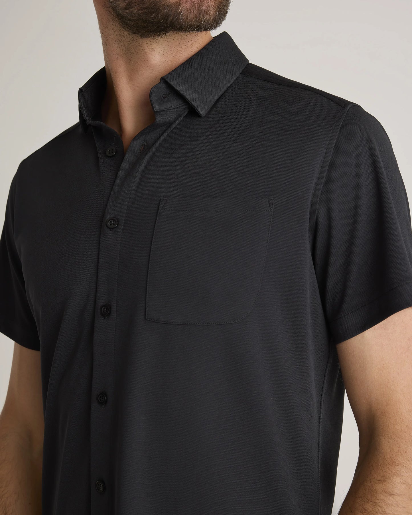Commuter Stretch Pique Short Sleeve Button Down - S / Black