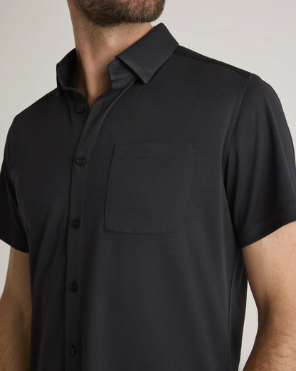 Commuter Stretch Pique Short Sleeve Button Down - S / Black