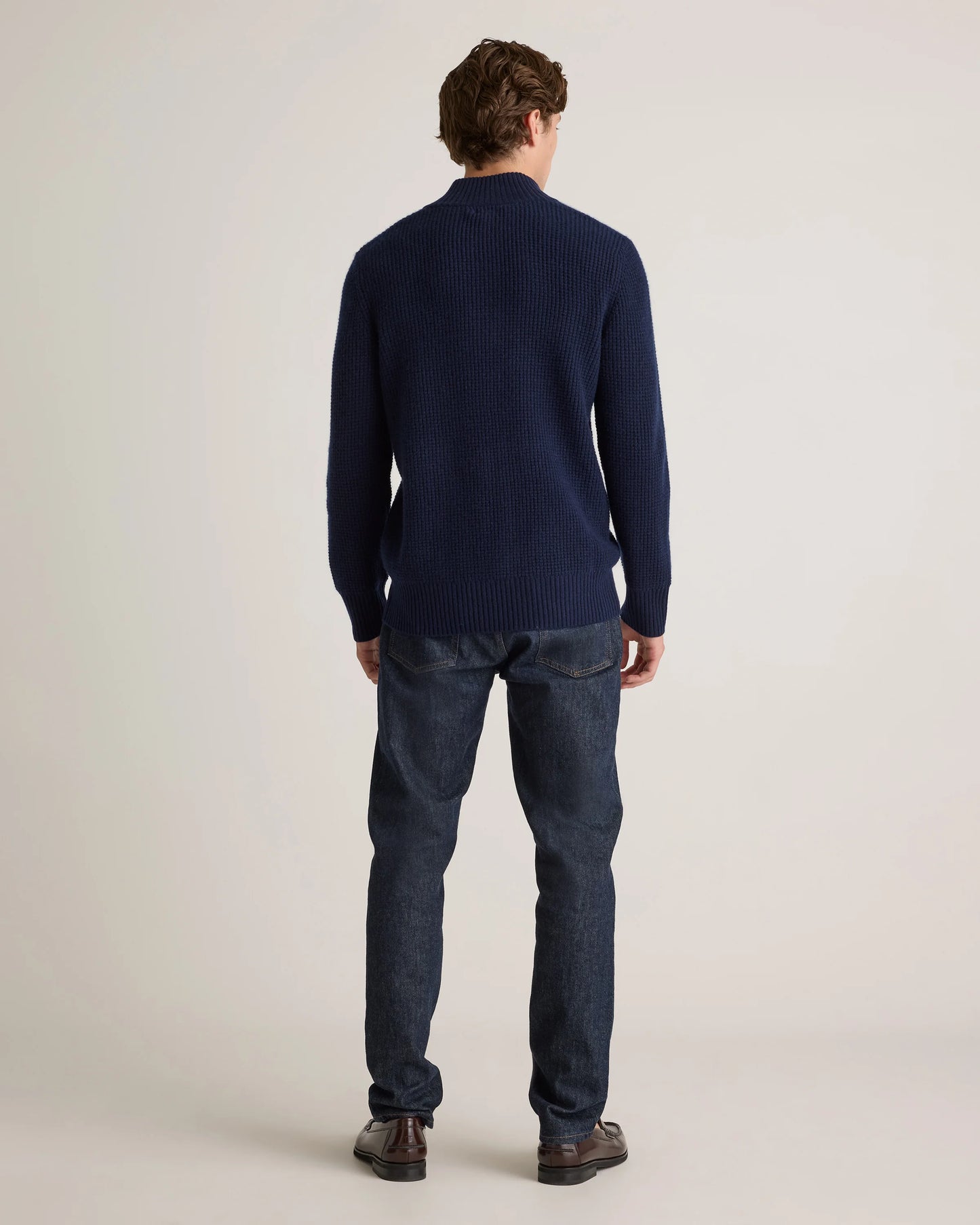 Mongolian Cashmere Waffle Quarter Button Sweater - S / Elk Brown