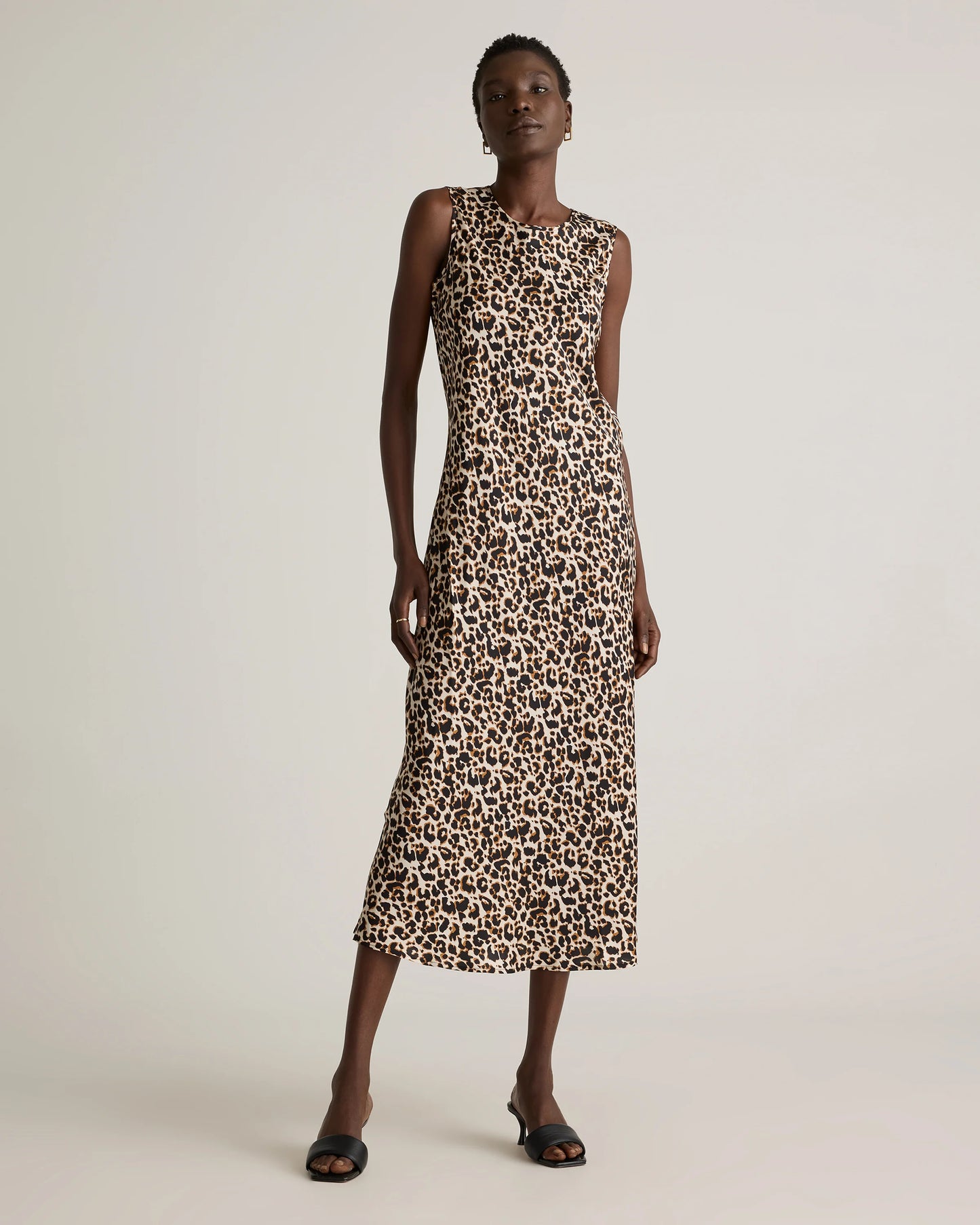 Washable Stretch Silk Tank Midi Dress - XS / Cordovan Red Hibiscus