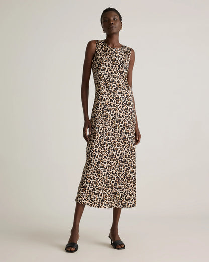 Washable Stretch Silk Tank Midi Dress - XS / Cordovan Red Hibiscus