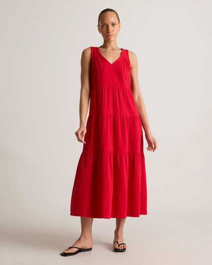 100% Organic Cotton Gauze Tiered Maxi Dress - XS / Indigo Blue