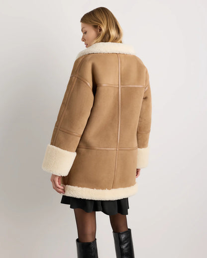 100% Shearling Long Coat - XS / Fawn/Off-White