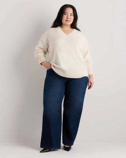Mongolian Cashmere Oversized V-Neck Sweater - 1X / Pale Custard Yellow