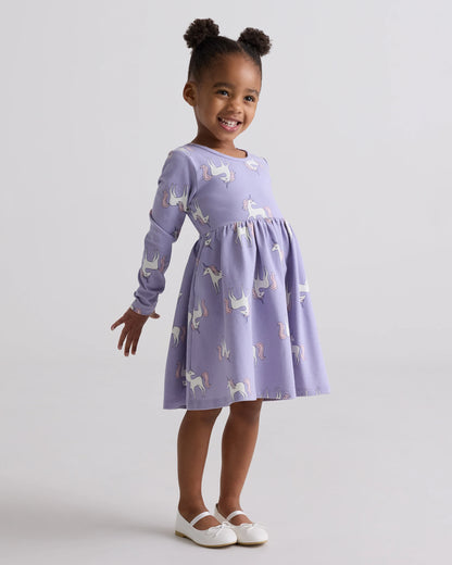 Organic Cotton Long Sleeve Skater Dress - 2T / Red Poppy Garden
