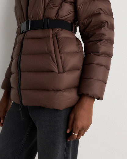 Responsible Down Belted Puffer Coat - XS / Hot Fudge