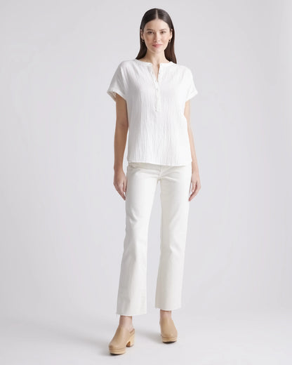 100% Organic Cotton Gauze Roll Sleeve Shirt - XS / Spiced Orange