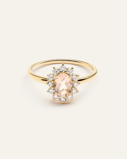 14K Gold Lab Grown Diamond and Morganite Halo Ring - 4 / White Gold