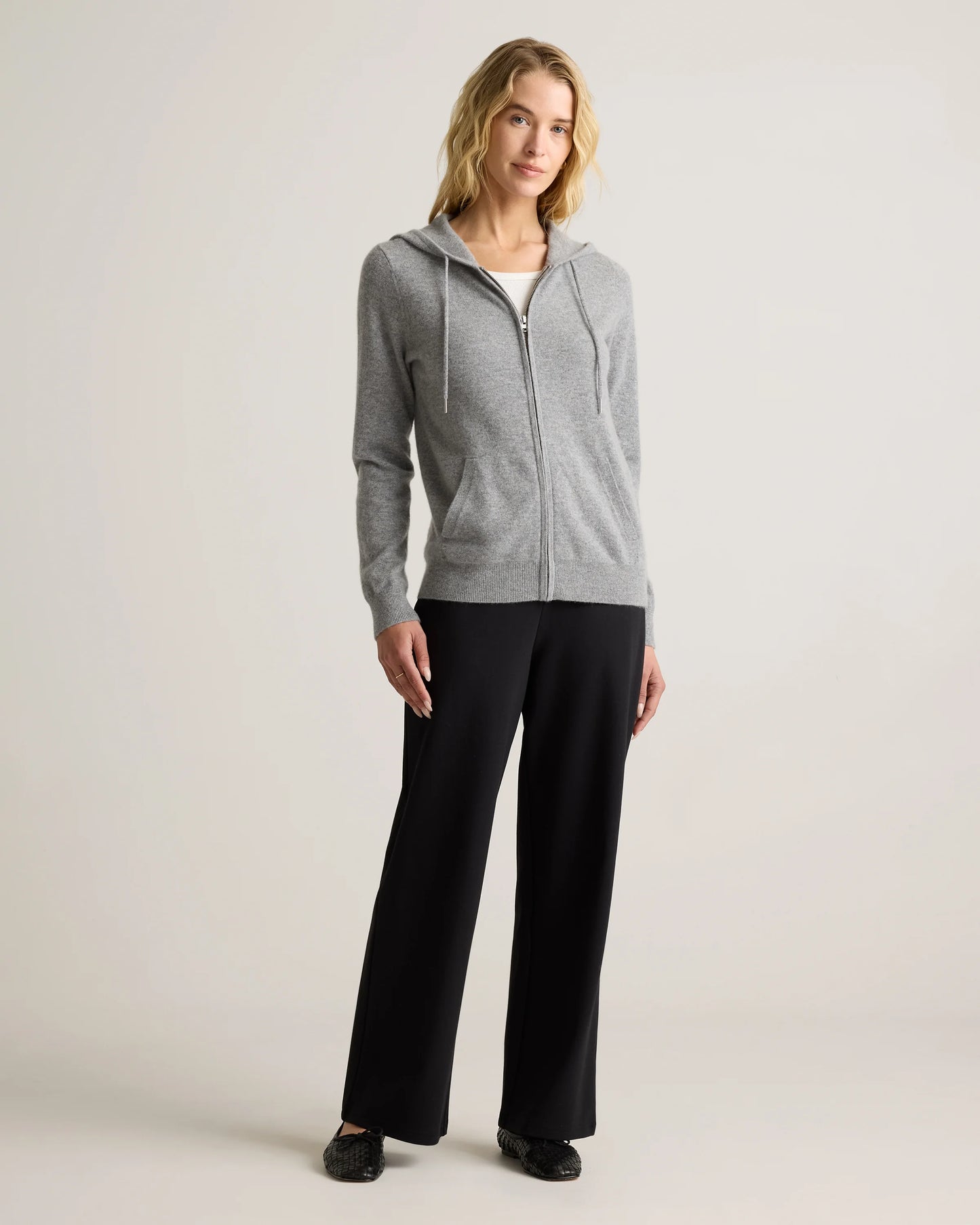 Mongolian Cashmere Full-Zip Hoodie - XS / Heather Grey