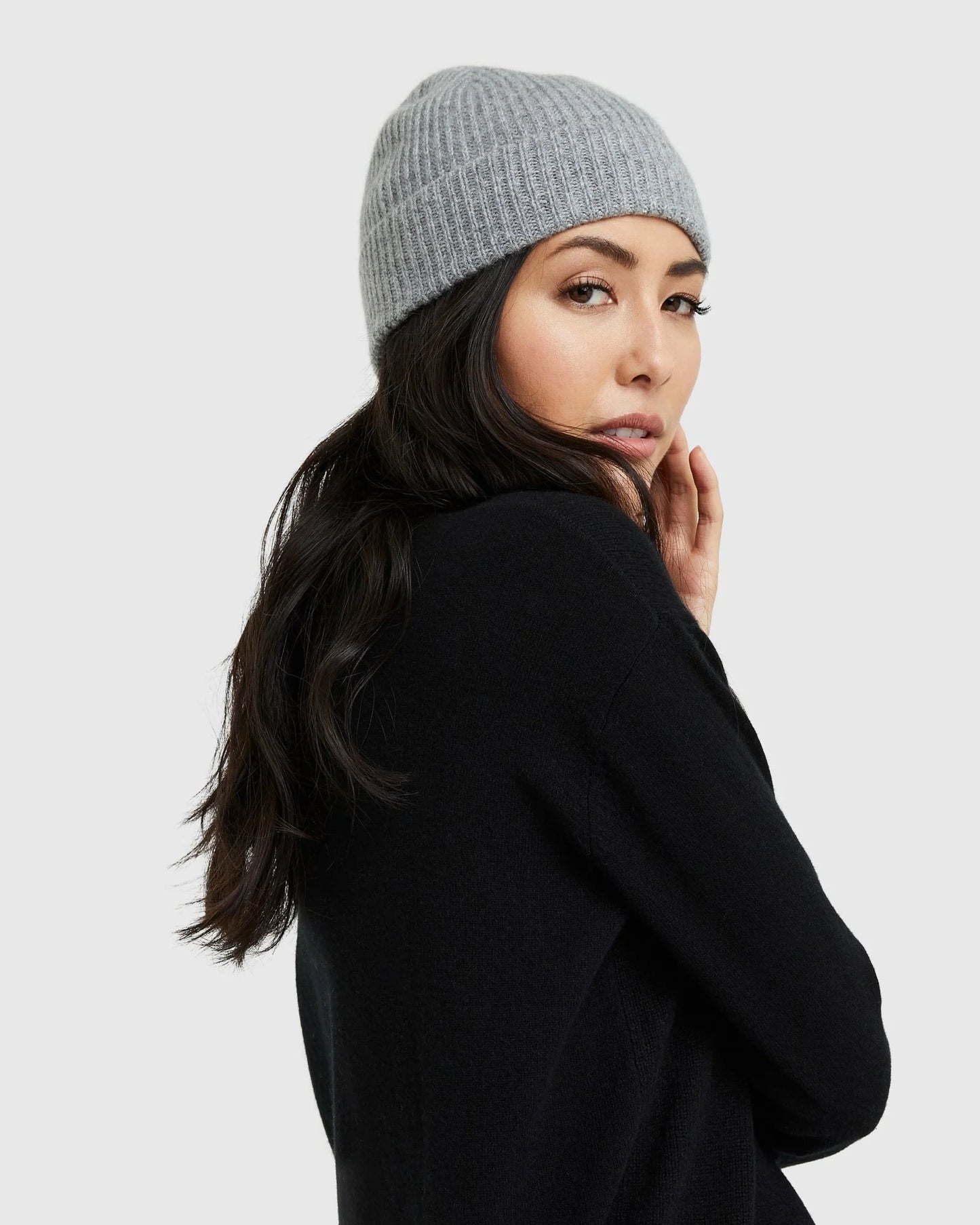 Mongolian Cashmere Ribbed Beanie - XS/S / Heather Charcoal