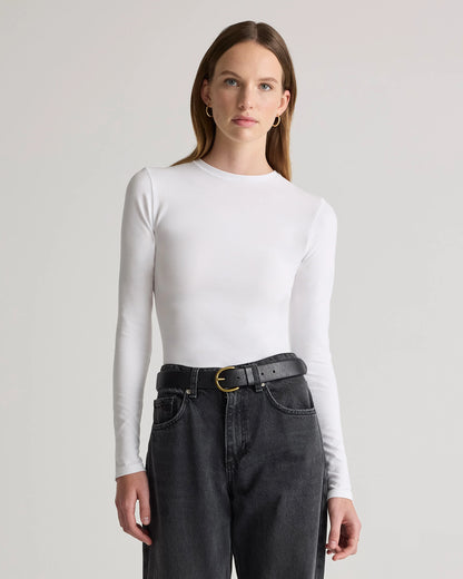 Stretch Cotton Jersey Fitted Long Sleeve T-Shirt - XS / Linen White