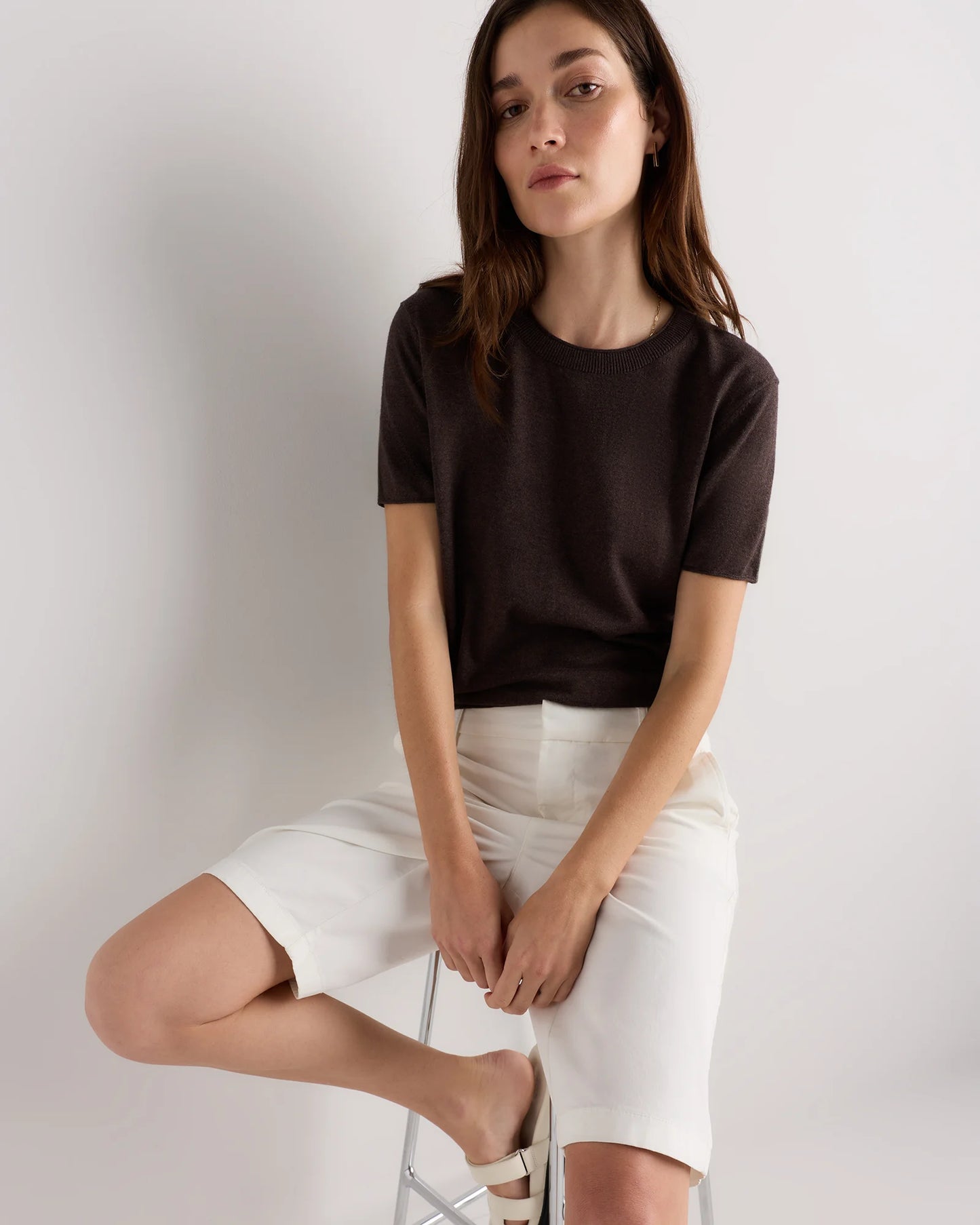 Lightweight Cotton Cashmere Relaxed Sweater Tee - XS / Sugar Stone