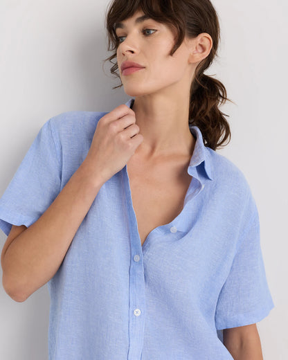 100% European Linen Shorts Pajama Set - XS / French Blue