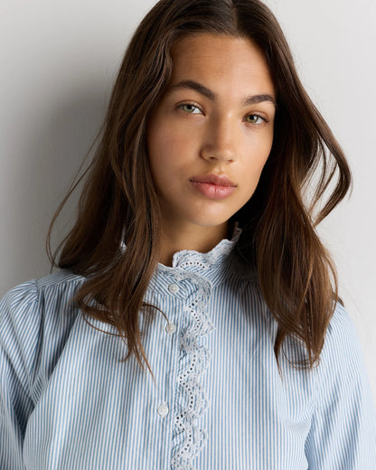 100% Organic Cotton Lace Ruffle Blouse - XS / Classic White