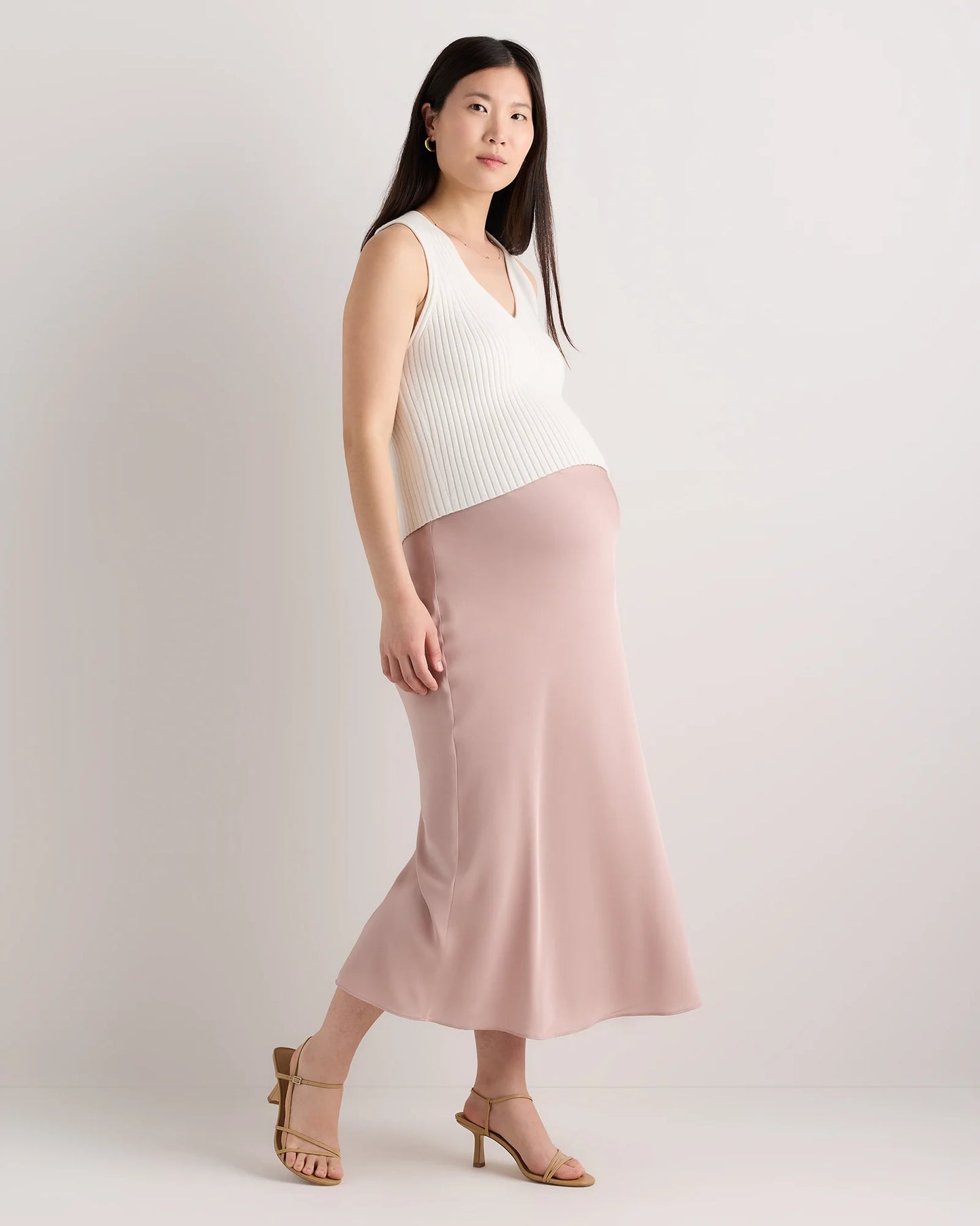 Washable Stretch Silk Maternity Skirt - XS / Vintage Pink
