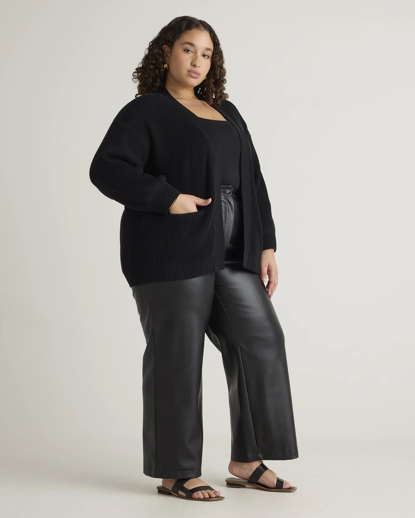 100% Organic Cotton Oversized Cardigan - 1X / Black